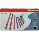 Premium-Filzstift - STABILO Pen 68 - 10er Metalletui - mit 10 verschieden Farben
