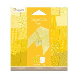 Avenue Mandarine 42680O Origami color Papier (quadratisch, 12 x 12 cm, mit Faltanleitung, 20 verschiedenen Blätter) gelb