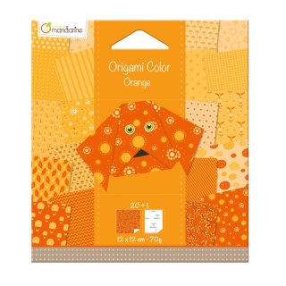 Avenue Mandarine 42681O Origami color Papier (quadratisch, 12 x 12 cm, mit Faltanleitung, 20 verschiedenen Blätter) orange