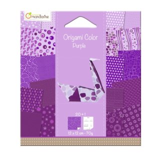 Avenue Mandarine 42684O Origami color Papier (quadratisch, 12 x 12 cm, mit Faltanleitung, 20 verschiedenen Blätter) lila