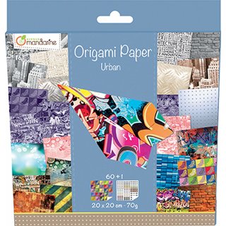 Avenue Mandarine 52500MD Origami color Papier (quadratisch, 20 x 20 cm, mit Faltanleitung, 60 verschiedenen Blätter und 1 Blatt mit Augenset, Urban)