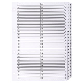 Bedruckte Register mit plastifizierten Taben, 50 Taben von 1 bis 50, DIN A4