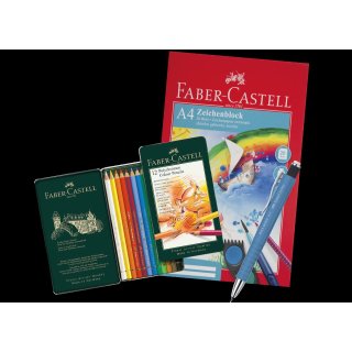 Faber-Castell Polychromos 12er Set, A4 Zeichenblock, Druckbleistift