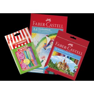 Faber-Castell Buntstifte, A4 Zeichenblock, STABILO Pen68 MINI